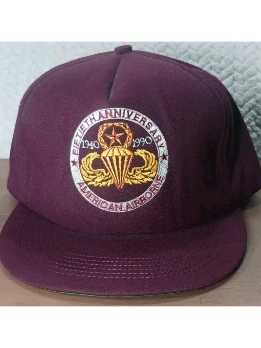 50th Anniversary American Airborne Maroon Embroidered Hat Cap USA Made NEW VTG